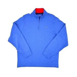 Vineyard Vines Saltwater 1/4 Zip Pullover Mens L Blue Pima Cotton Sweater